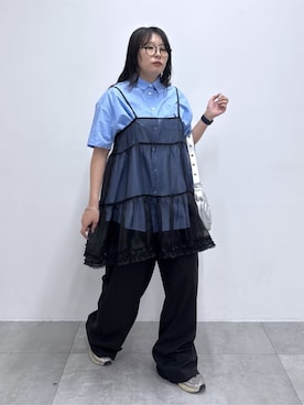 「U.S. POLO ASSN.（ユーエスポロアッスン）の∴WEGO/【新色追加】U.S.POLO ASSN.別注ハーフスリーブシャツ（シャツ/ブラウス、ブルー系）」を使った、WEGOさん（レディース・160cm）の春コーディネート