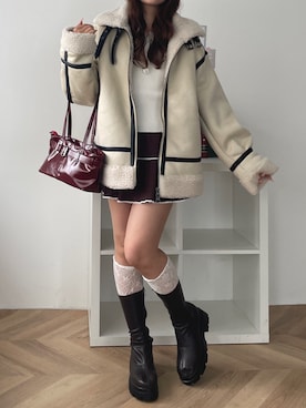「アイテム（ムートンコート）」を使った、WEGOさん（レディース・155cm）の秋コーディネート