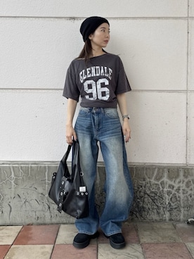 「WEGO（ウィゴー）のWEGO/2wayシングルニットワッチ（ニットキャップ/ビーニー、ブラック系）」を使った、WEGOさん（レディース・160cm）の夏コーディネート