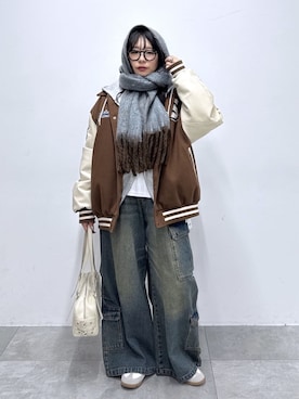 「アイテム（スタジャン）」を使った、WEGOさん（レディース・157cm）の冬コーディネート