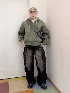 「アイテム（MA-1）」を使った、WEGOさん（メンズ・167cm）の冬コーディネート