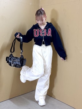 「WEGO（ウィゴー）のアイテム（カーゴパンツ）」を使った、WEGOさん（レディース・153cm）の春コーディネート