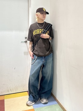 「WEGO（ウィゴー）のWEGO/【26年春夏新作】エクストラバギーデニムパンツ（デニムパンツ、ブルー系）」を使った、WEGOさん（レディース・160cm）の春コーディネート