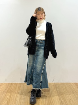 「タートルネック」｜「アイテム（デニムスカート）」を使った、WEGOさん（レディース・163cm）の秋コーディネート