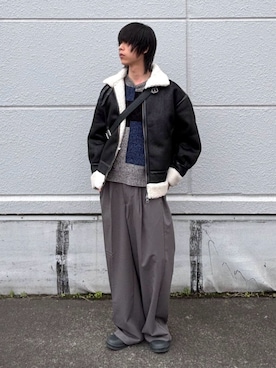 「冬アウター」｜「アイテム（ムートンコート）」を使った、WEGOさん（メンズ・173cm）の冬コーディネート