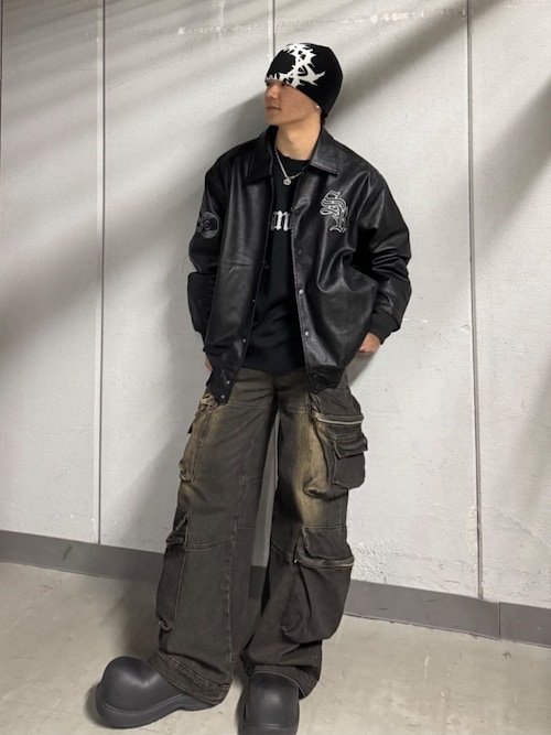 ヴィンテージecoレザーショートライダース SHORT ROUND 革ジャン ライダース ROUND/エコレザーグラフィック