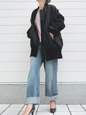 「アイテム（MA-1）」を使った、Q♥Officialさん（レディース・155cm）の秋コーディネート