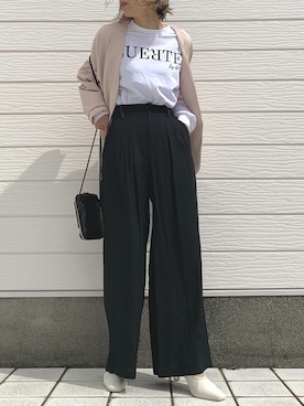 「Q（キュー）のアイテム（ノーカラージャケット）」を使った、Q♥Officialさん（レディース・155cm）の春コーディネート