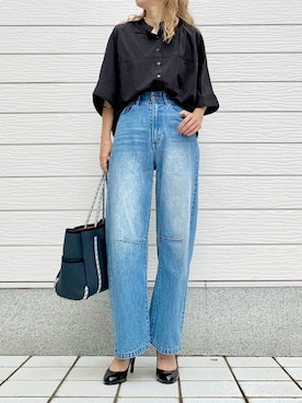 「アイテム（デニムパンツ）」を使った、Q♥Officialさん（レディース・155cm）の夏コーディネート