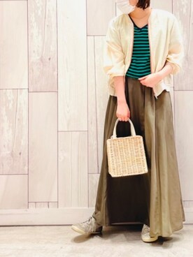 「マキシスカート」｜「アイテム（ブルゾン）」を使った、Q♥Officialさん（レディース・154cm）の夏コーディネート