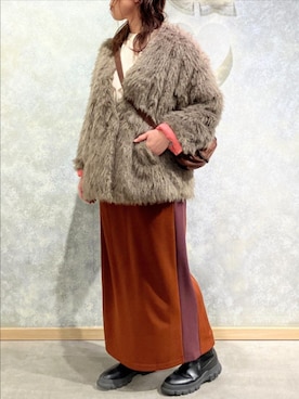 「アイテム（ノーカラーコート）」を使った、Q♥Officialさん（レディース・157cm）の冬コーディネート