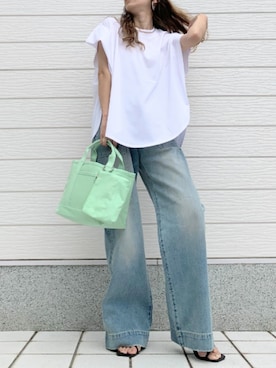 「ブリーチデニム」｜「アイテム（帽子）」を使った、Q♥Officialさん（レディース・155cm）の夏コーディネート
