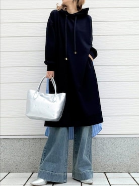 「スウェットワンピース」｜「アイテム（トートバッグ）」を使った、Q♥Officialさん（レディース・155cm）の冬コーディネート