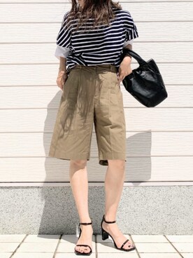 「ミニトート」｜「アイテム（パンツ）」を使った、Q♥Officialさん（レディース・155cm）の春コーディネート