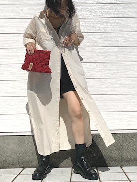 「スリット」｜「アイテム（シャツワンピース）」を使った、Q♥Officialさん（レディース・155cm）の夏コーディネート