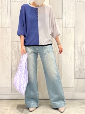 「アイテム（エコバッグ/サブバッグ、パープル系）」を使った、Q♥Officialさん（レディース・157cm）の春コーディネート