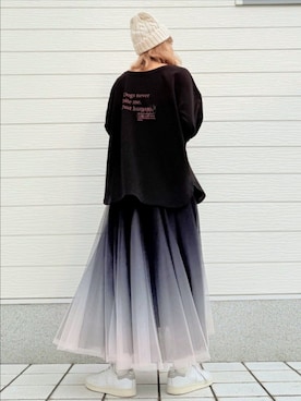 「アイテム（ニットキャップ/ビーニー、ホワイト系）」を使った、Q♥Officialさん（レディース・155cm）の秋コーディネート