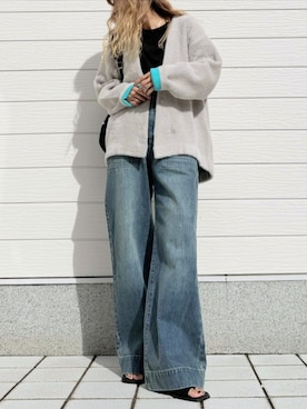 「アイテム（デニムパンツ）」を使った、Q♥Officialさん（レディース・155cm）の秋コーディネート