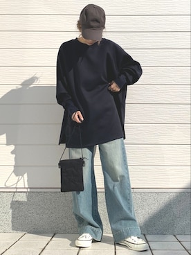 「ダンボール素材」｜「アイテム（帽子）」を使った、Q♥Officialさん（レディース・155cm）の冬コーディネート