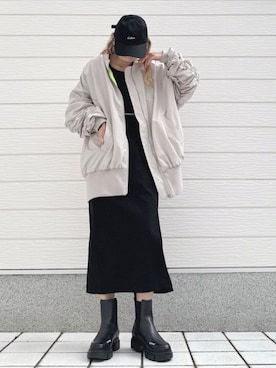 「アイテム（MA-1）」を使った、Q♥Officialさん（レディース・155cm）の秋コーディネート