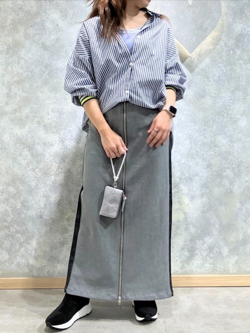 セール】ストライプリブドッキングシャツ（シャツ/ブラウス）｜Q