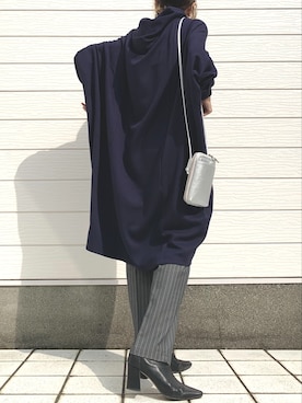「ストライプパンツ」｜「アイテム（ワンピース/ドレス）」を使った、Q♥Officialさん（レディース・155cm）の秋コーディネート