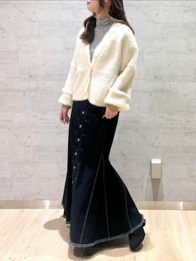 「アイテム（デニムスカート）」を使った、Q♥Officialさん（レディース・153cm）の冬コーディネート