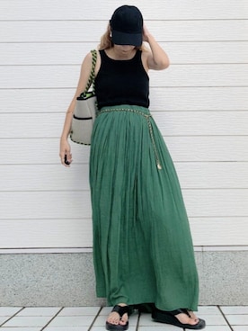 「リブタンクトップ」｜Q♥Officialさん（レディース・155cm）の夏コーディネート