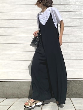 「Q（キュー）のアイテム（オールインワン・サロペット）」を使った、Q♥Officialさん（レディース・155cm）の春コーディネート