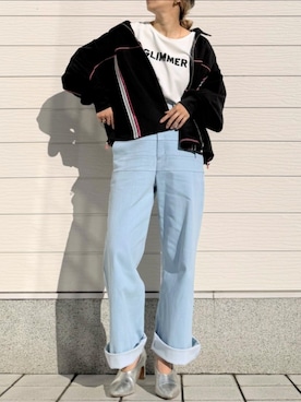 「Q（キュー）のアイテム（パンツ）」を使った、Q♥Officialさん（レディース・155cm）の春コーディネート