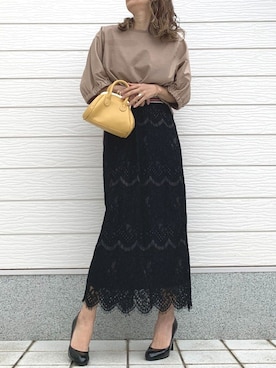 「スカラップ」｜「アイテム（スカート）」を使った、Q♥Officialさん（レディース・155cm）の春コーディネート