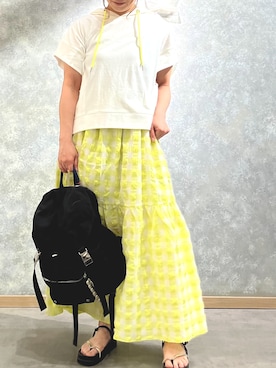 「イエローコーデ」｜Q♥Officialさん（レディース・157cm）の夏コーディネート