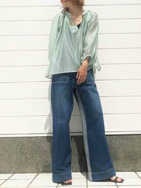 「スキッパーシャツ」｜「アイテム（キャミソール）」を使った、Q♥Officialさん（レディース・155cm）の夏コーディネート