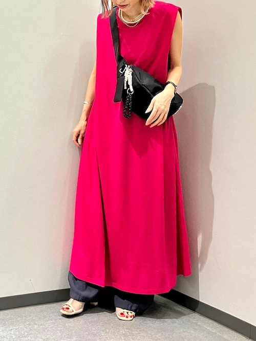 chacoco34◇新品 アルジ－◇接触冷感 肩あきりぼんワンピース他 二の腕カバー◎・2サイズ》接触冷感スキッパーロングワンピース