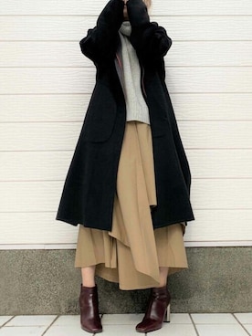 「Q（キュー）のアイテム（ノーカラーコート）」を使った、Q♥Officialさん（レディース・155cm）の夏コーディネート
