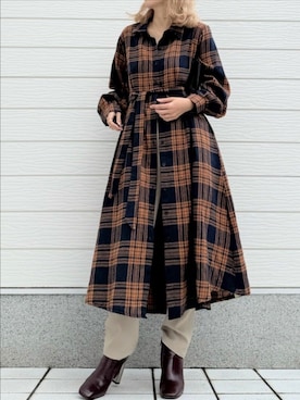「アイテム（シャツワンピース）」を使った、Q♥Officialさん（レディース・155cm）の秋コーディネート
