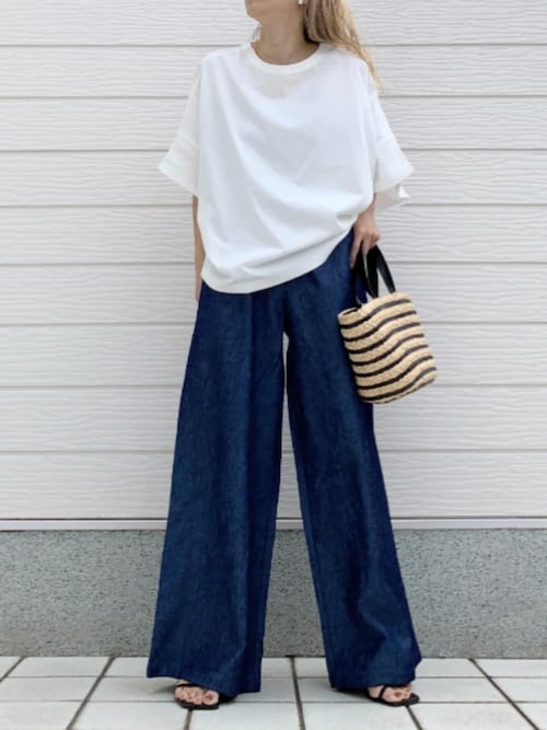 セール】デニム風シワ加工パンツ（デニムパンツ）｜Q（キュー
