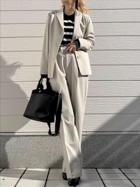 「アイテム（テーラードジャケット、ベージュ系）」を使った、Q♥Officialさん（レディース・155cm）の冬コーディネート