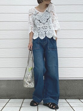 「Casselini（キャセリーニ）のアイテム（サンダル）」を使った、Q♥Officialさん（レディース・155cm）の春コーディネート