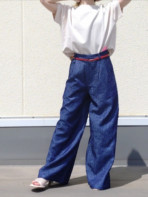 PH5 デニム 騙し絵 パンツ ボトム ニット セール】デニム風シワ加工パンツ(デニムパンツ)|Q(キュー