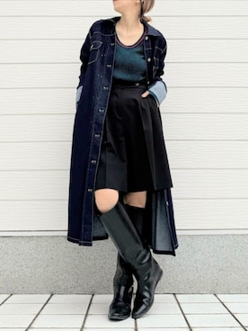 「アイテム（デニムジャケット）」を使った、Q♥Officialさん（レディース・155cm）の秋コーディネート