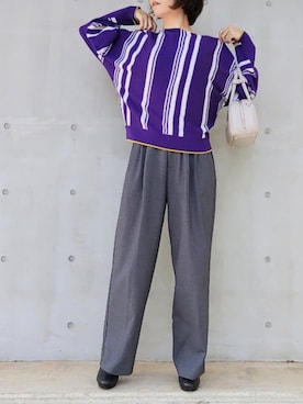 「リブニット」｜「アイテム（スラックス）」を使った、Q♥Officialさん（レディース・160cm）の秋コーディネート