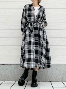 「アイテム（シャツワンピース）」を使った、Q♥Officialさん（レディース・155cm）の秋コーディネート