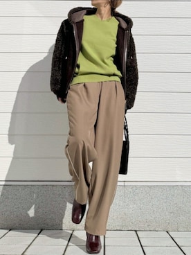 「アイテム（その他アウター、ブラウン系）」を使った、Q♥Officialさん（レディース・155cm）の秋コーディネート