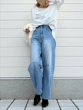 「カーブデニム」｜Q♥Officialさん（レディース・155cm）の秋コーディネート