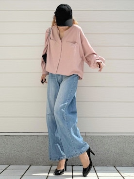 「アイテム（キャップ）」を使った、Q♥Officialさん（レディース・155cm）の秋コーディネート