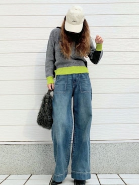 「ブリーチデニム」｜「アイテム（帽子）」を使った、Q♥Officialさん（レディース・155cm）の秋コーディネート