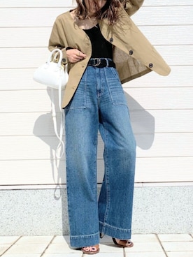 「Q（キュー）のアイテム（ノーカラージャケット）」を使った、Q♥Officialさん（レディース・155cm）の春コーディネート