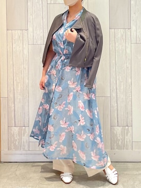 「花柄」｜「アイテム（シャツワンピース）」を使った、Q♥Officialさん（レディース・154cm）の春コーディネート