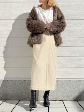 「アイテム（ノーカラーコート）」を使った、Q♥Officialさん（レディース・155cm）の秋コーディネート